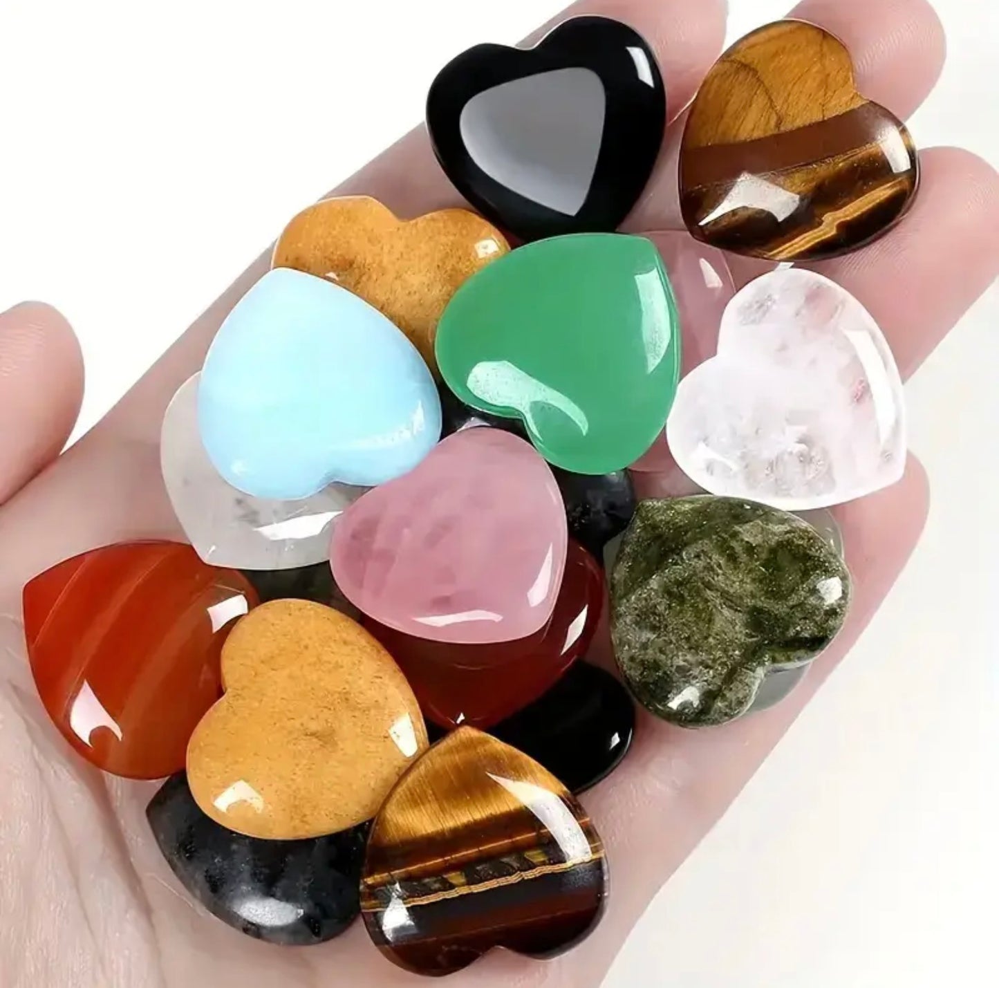 10 X Heart-Shaped Natural Crystals – Polished Rose Quartz, Amethyst and other Gemstones for Love & Healing (Random Stone Selection) - The Cool Collective AU