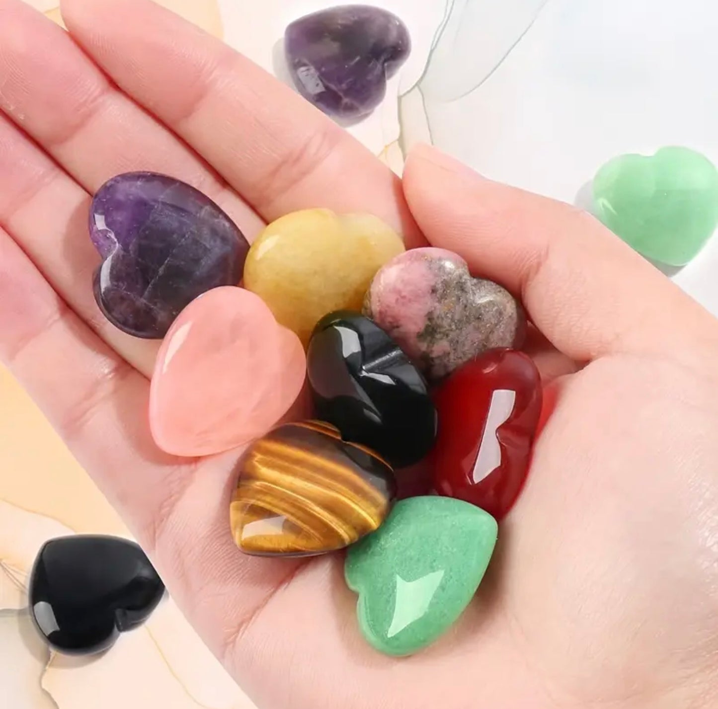 10 X Heart-Shaped Natural Crystals – Polished Rose Quartz, Amethyst and other Gemstones for Love & Healing (Random Stone Selection) - The Cool Collective AU