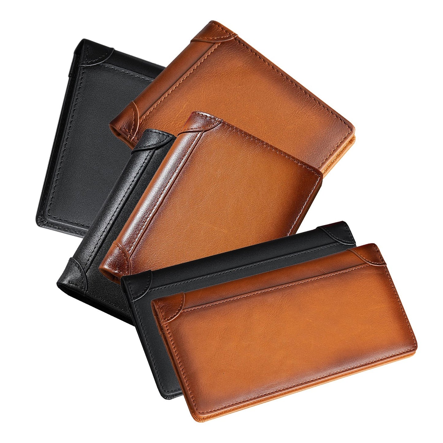 100% Genuine Leather Men's Wallet RFID Blocking Card Holder Bifold and Long Wallets (Brown Bifold Horizontal) - The Cool Collective AU