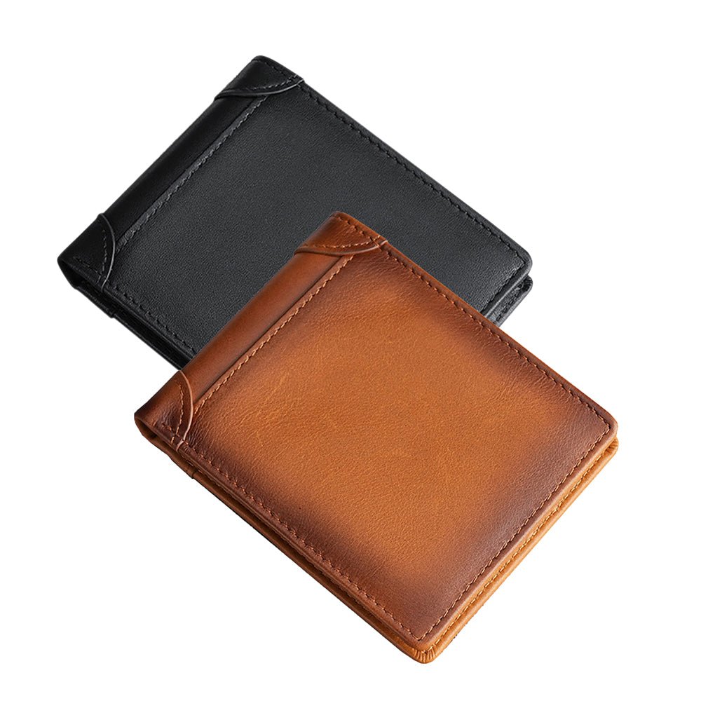 100% Genuine Leather Men's Wallet RFID Blocking Card Holder Bifold and Long Wallets (Brown Bifold Horizontal) - The Cool Collective AU