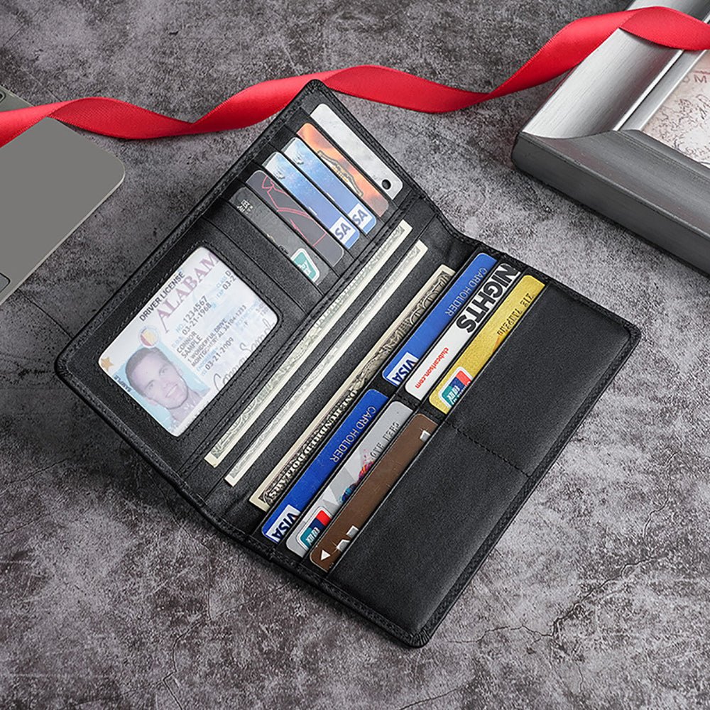 100% Genuine Leather Men's Wallet RFID Blocking Card Holder Bifold and Long Wallets (Brown Long Wallet) - The Cool Collective AU