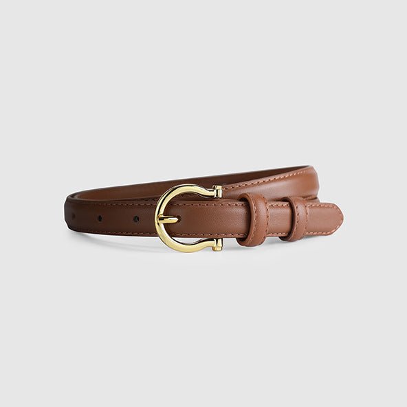 100CM Brown Elegant French Gold Buckle Genuine Leather Belt - Luxurious Lightweight Women's Waist Belt - The Cool Collective AU