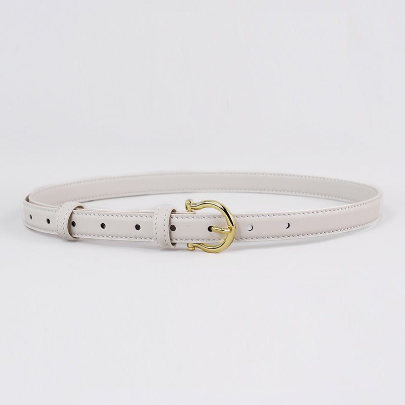 100CM White Elegant French Gold Buckle Genuine Leather Belt - Luxurious Lightweight Women's Waist Belt - The Cool Collective AU