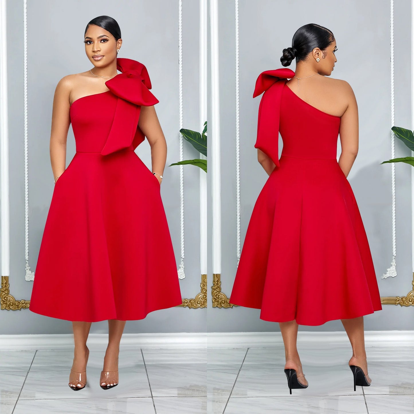 Women’s Sexy One-Shoulder Bow Splicing Slant Collar Dress - The Cool Collective AU