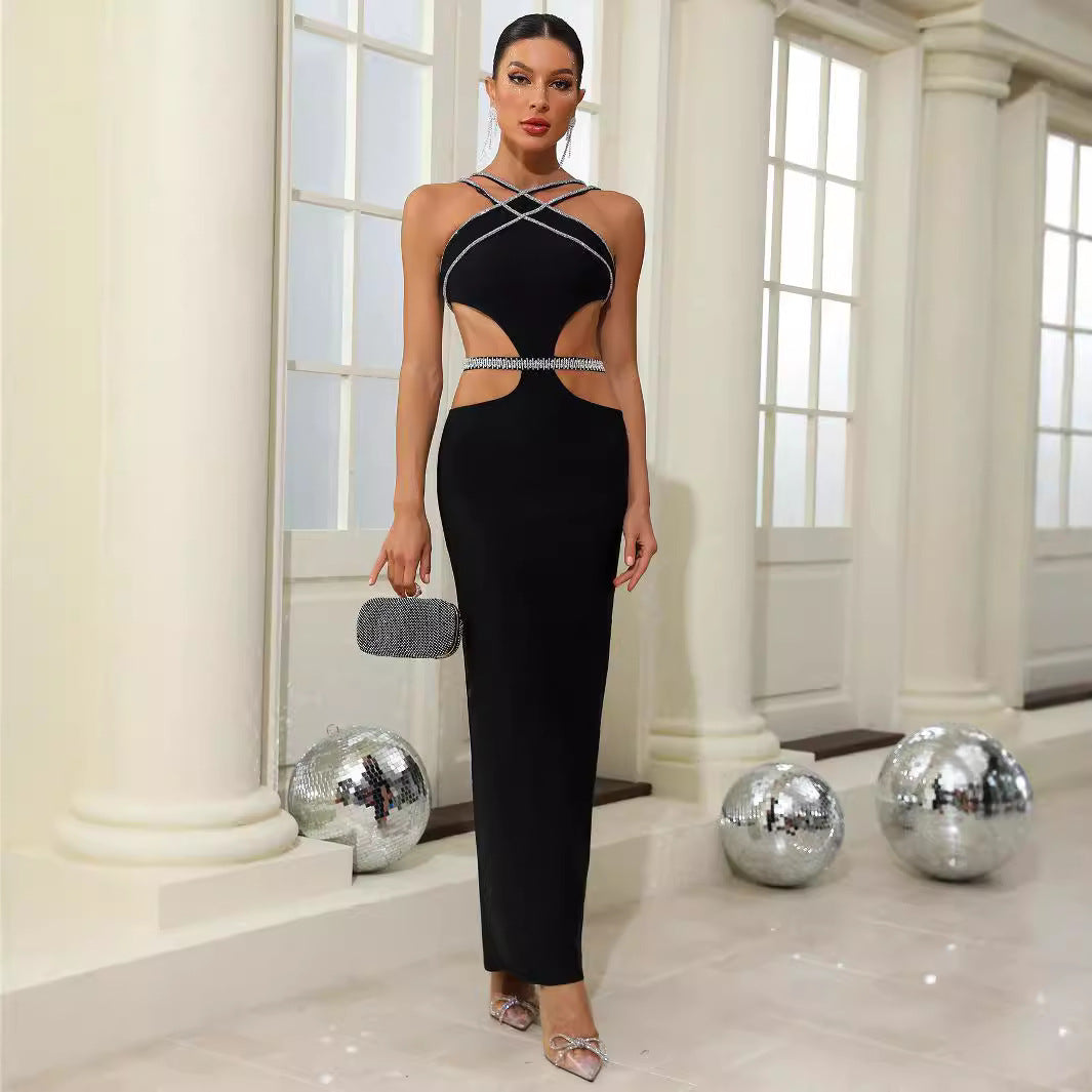 Sexy Hollow Diamond Bandage Dress with Side Exposed Waist - The Cool Collective AU
