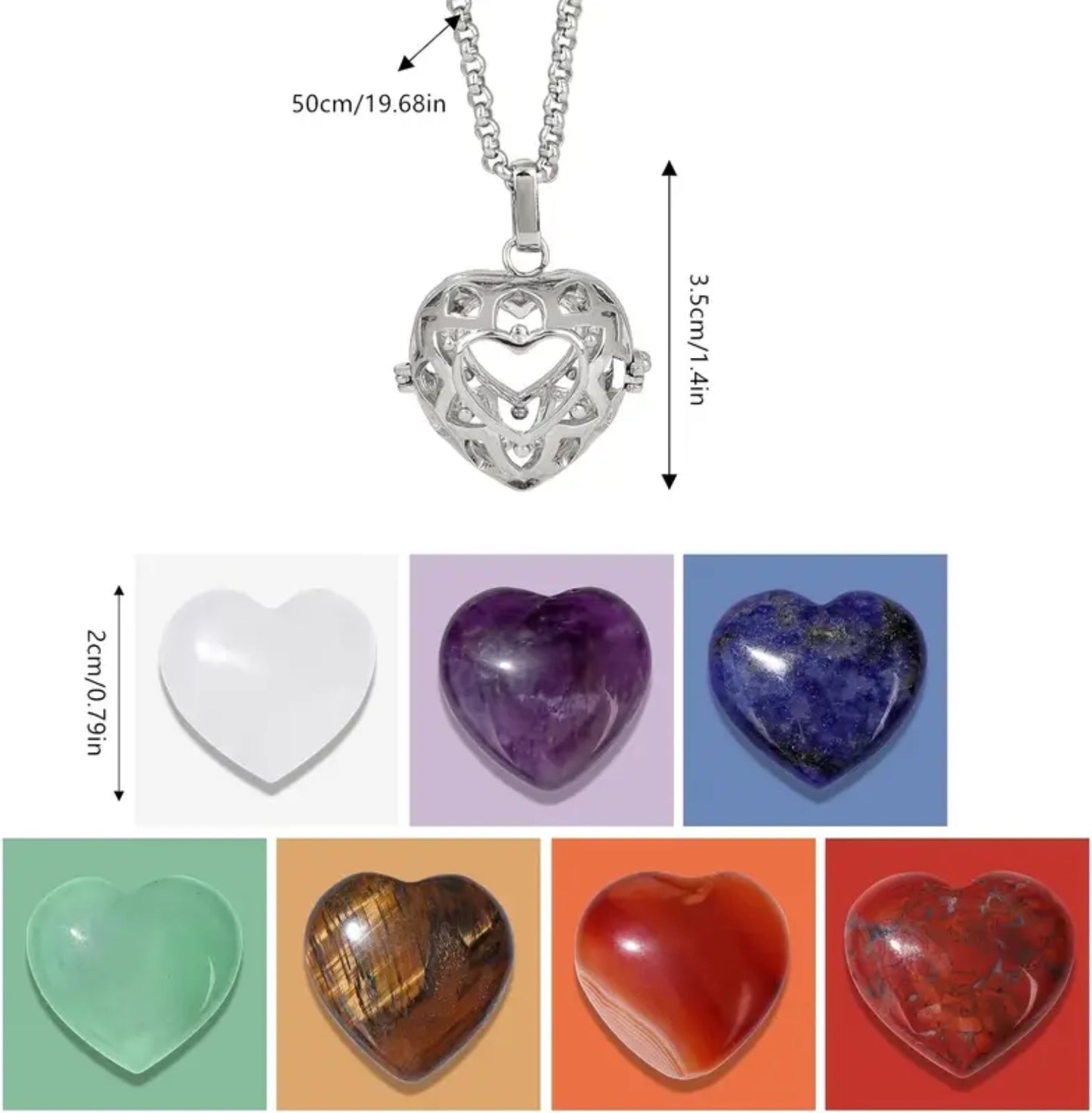 7pc Heart Crystal Pendant Set with Cage – Gemstone Gift for Her - The Cool Collective AU