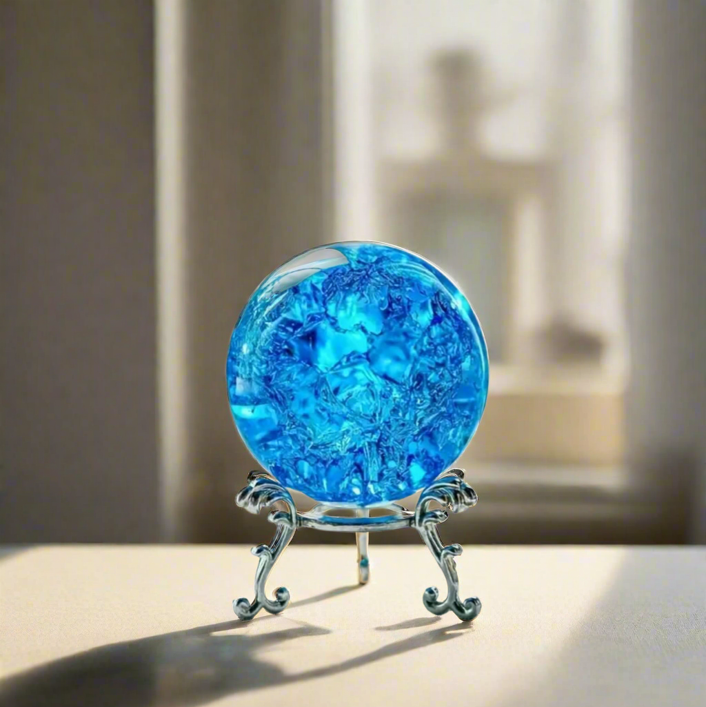 Elegant 60mm Crackled Crystal Ball with Stand – Home Décor Gift