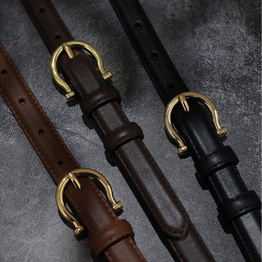 95CM Black Elegant French Gold Buckle Genuine Leather Belt - Luxurious Lightweight Women's Waist Belt - The Cool Collective AU