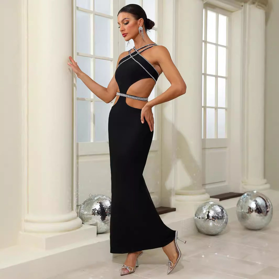 Sexy Hollow Diamond Bandage Dress with Side Exposed Waist - The Cool Collective AU
