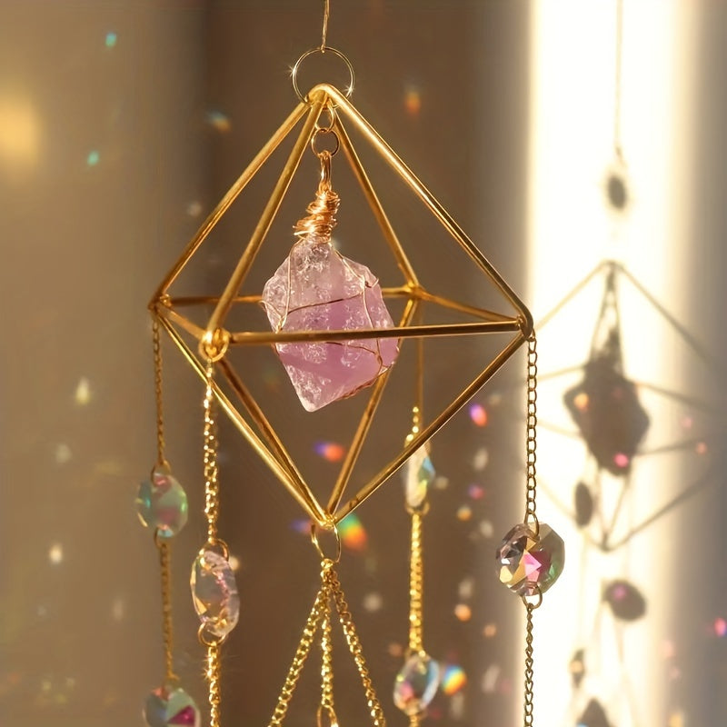 Amethyst Crystal Suncatcher - Gold-Plated Hanging Window Decor - The Cool Collective AU