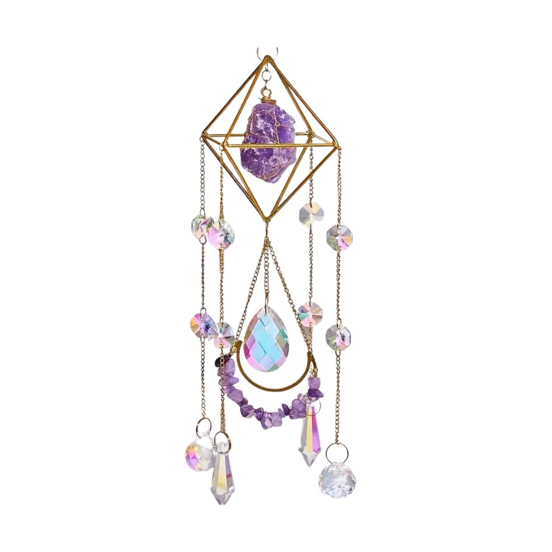 Amethyst Crystal Suncatcher - Gold-Plated Hanging Window Decor - The Cool Collective AU
