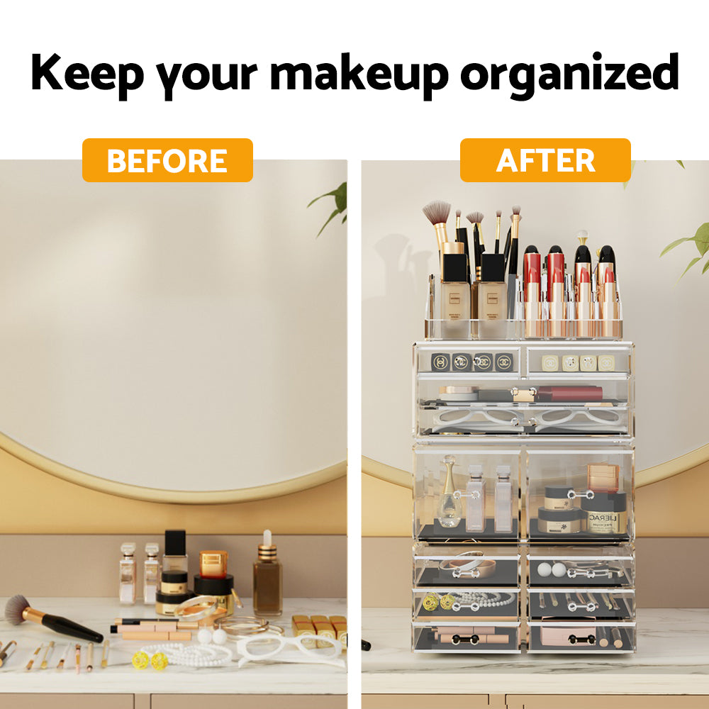 Embellir Makeup Case Acrylic Cosmetic Organizer Storage Box Jewellery Holder - The Cool Collective AU