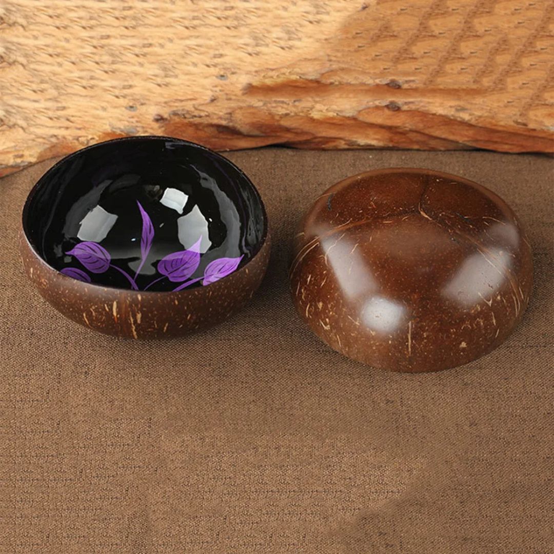 Eco-Friendly Coconut Shell Bowl with Leaf Design - Natural Storage - The Cool Collective AU