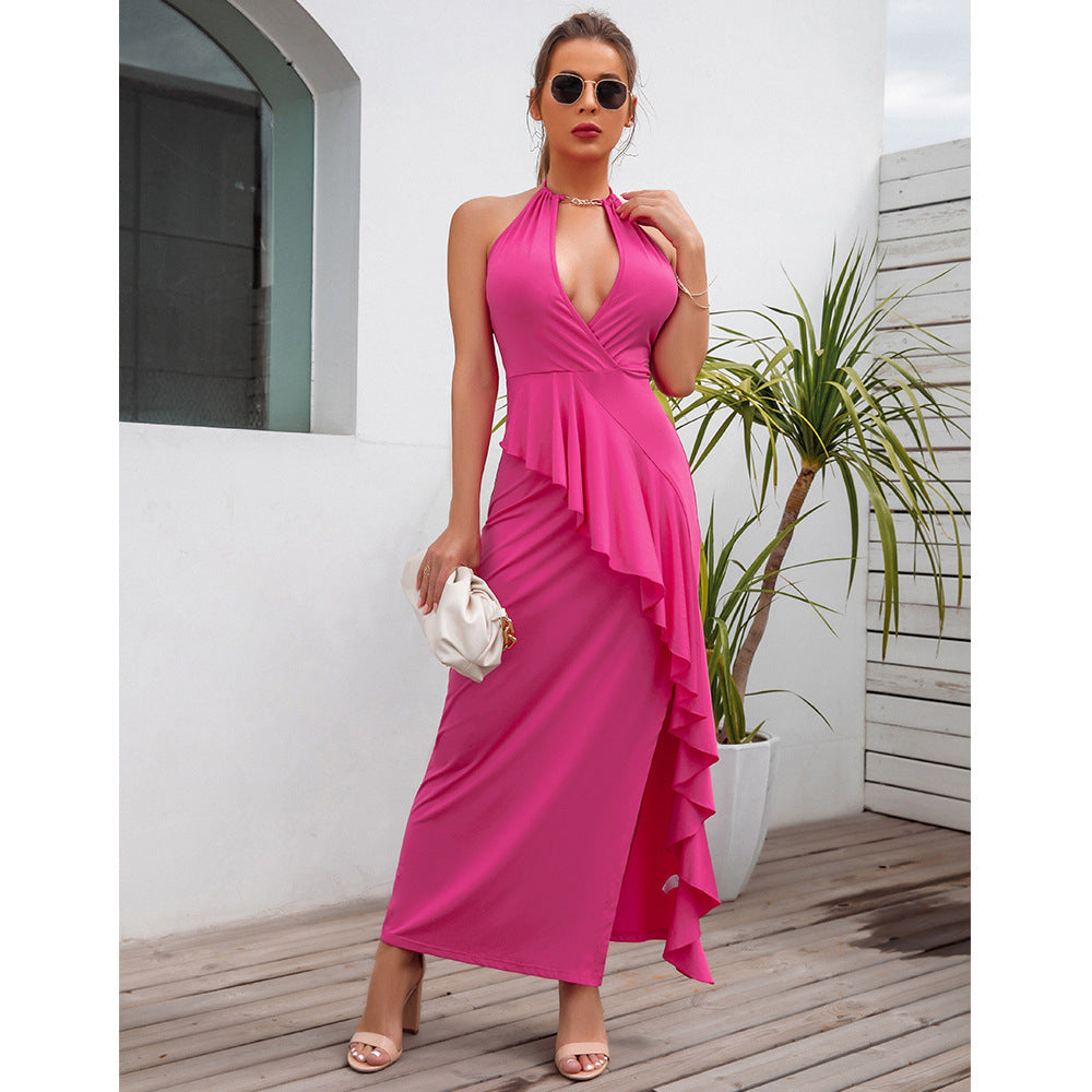 Dress Summer New Women's Temperament Slit Pleated Suspender Evening Dress - The Cool Collective AU