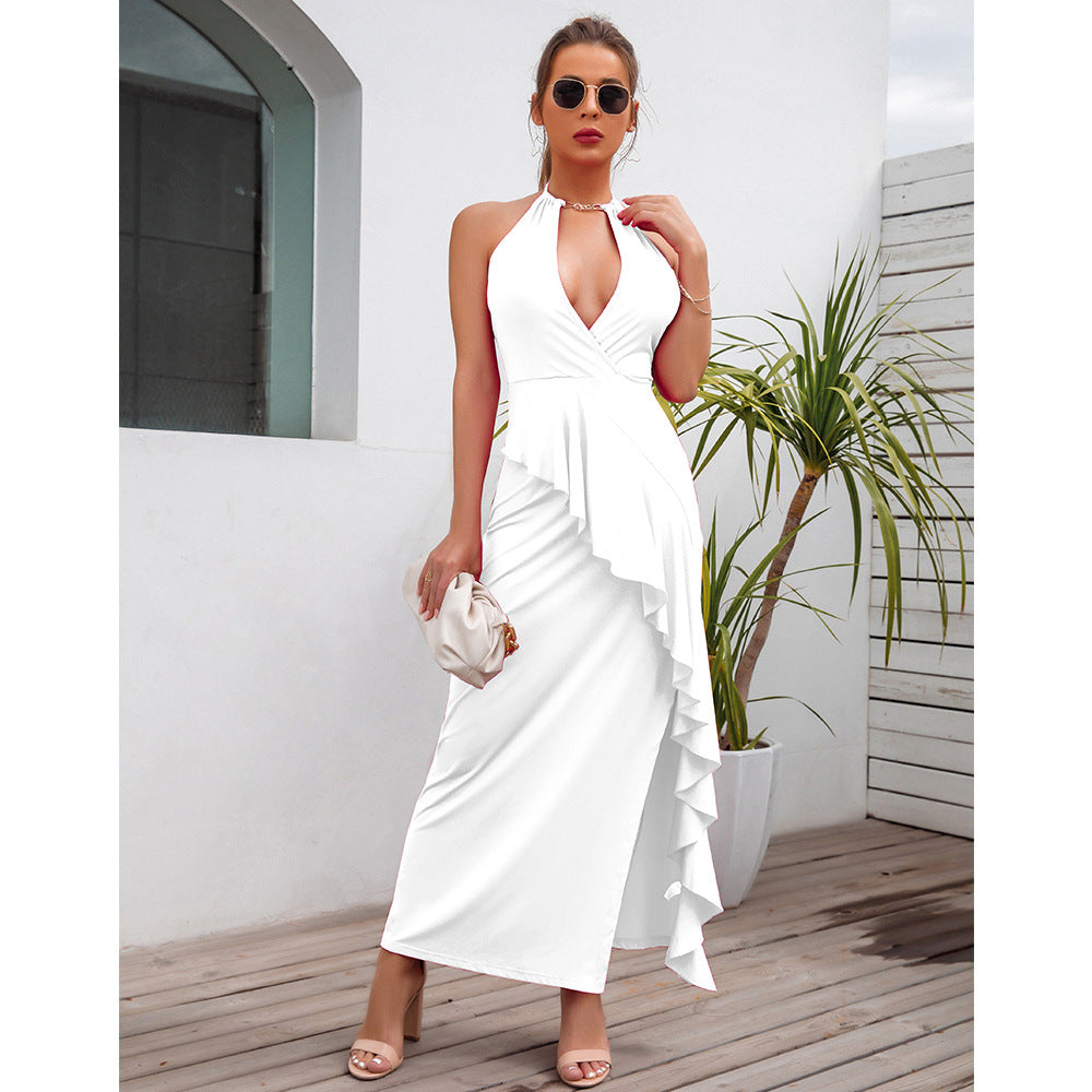 Dress Summer New Women's Temperament Slit Pleated Suspender Evening Dress - The Cool Collective AU