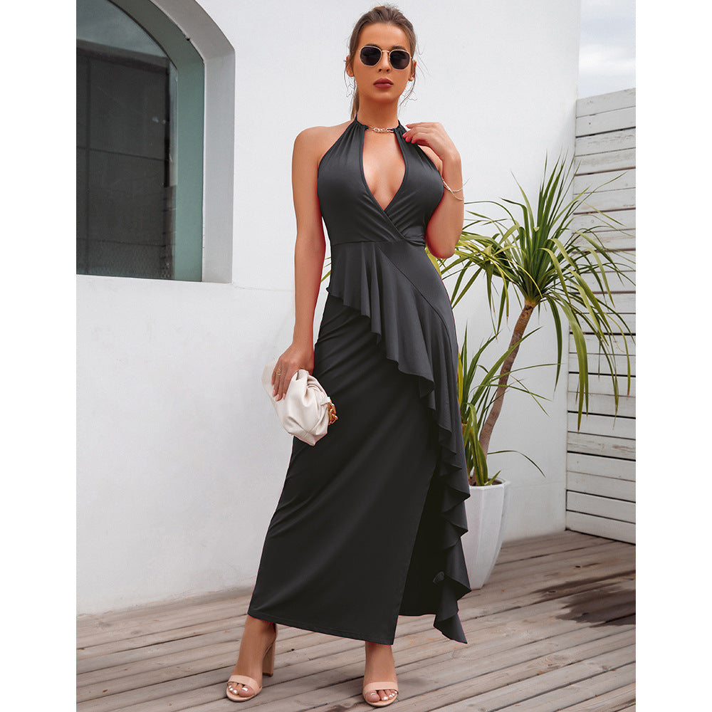 Dress Summer New Women's Temperament Slit Pleated Suspender Evening Dress - The Cool Collective AU