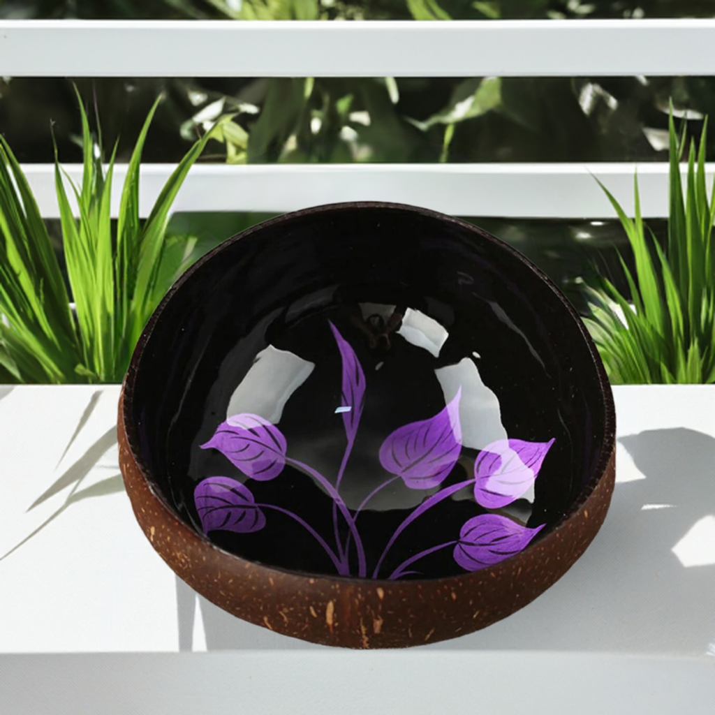 Eco-Friendly Coconut Shell Bowl with Leaf Design - Natural Storage - The Cool Collective AU