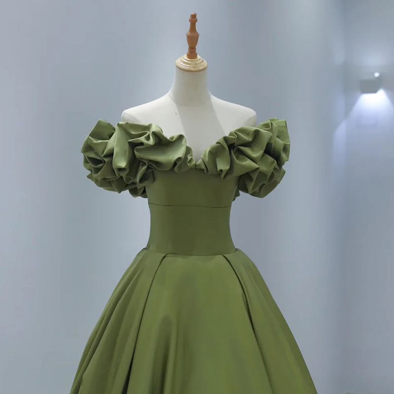 Elegant French Evening Dress for Women - Green or Red, Princess-Style - The Cool Collective AU