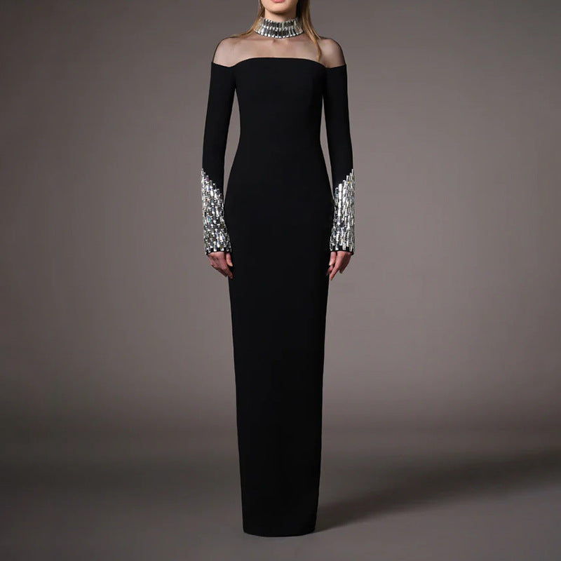 Elegant Mesh Splicing Dress with Diamonds – Slimming & Stylish - The Cool Collective AU