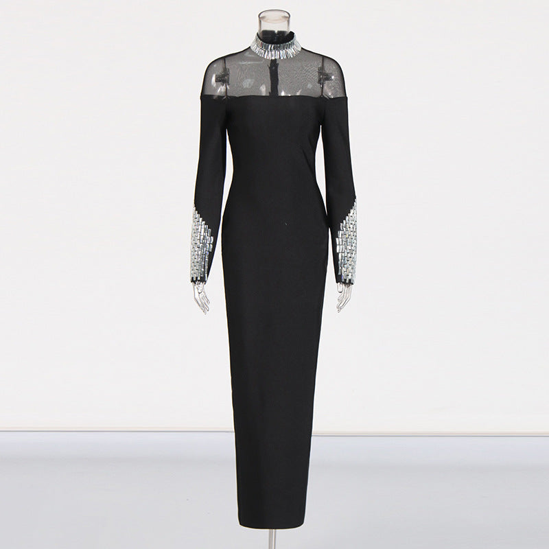 Elegant Mesh Splicing Dress with Diamonds – Slimming & Stylish - The Cool Collective AU