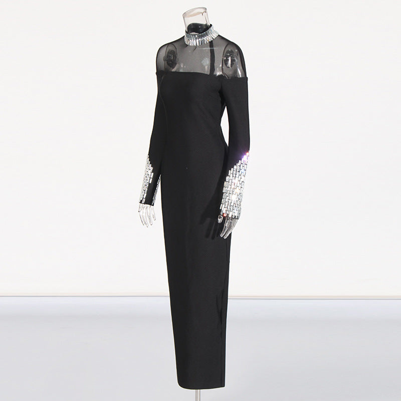 Elegant Mesh Splicing Dress with Diamonds – Slimming & Stylish - The Cool Collective AU