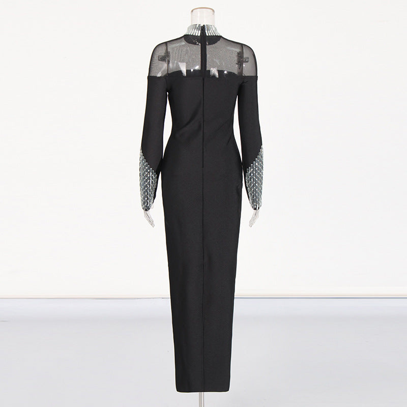 Elegant Mesh Splicing Dress with Diamonds – Slimming & Stylish - The Cool Collective AU