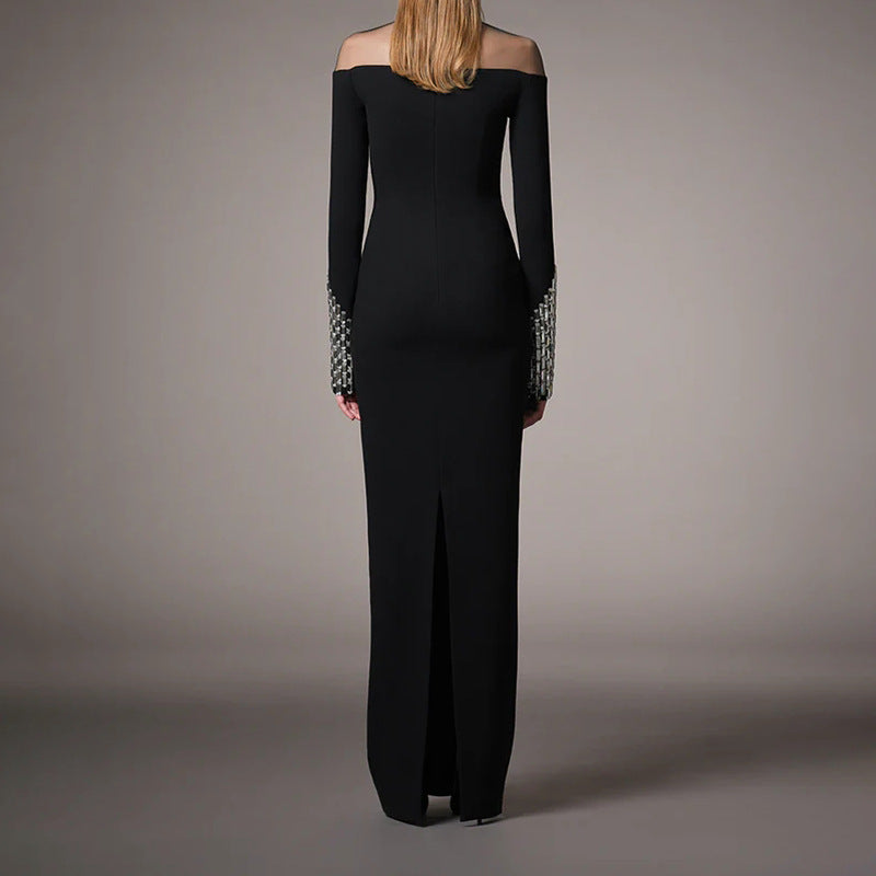 Elegant Mesh Splicing Dress with Diamonds – Slimming & Stylish - The Cool Collective AU