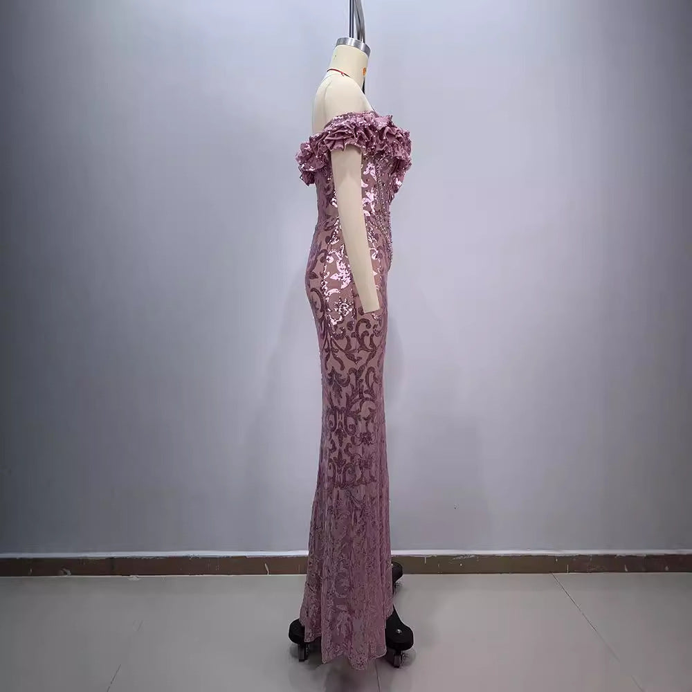 European and American style pink sexy and charming mesh evening dress - The Cool Collective AU