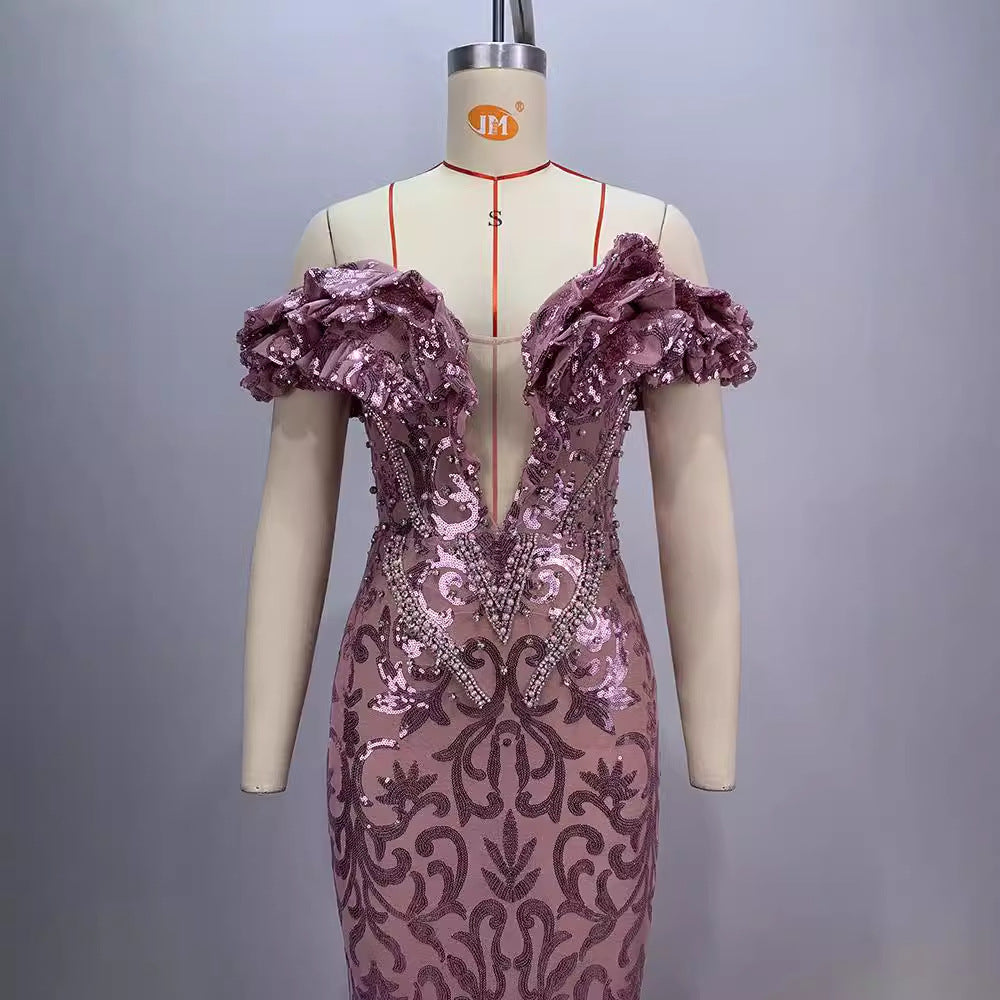 European and American style pink sexy and charming mesh evening dress - The Cool Collective AU