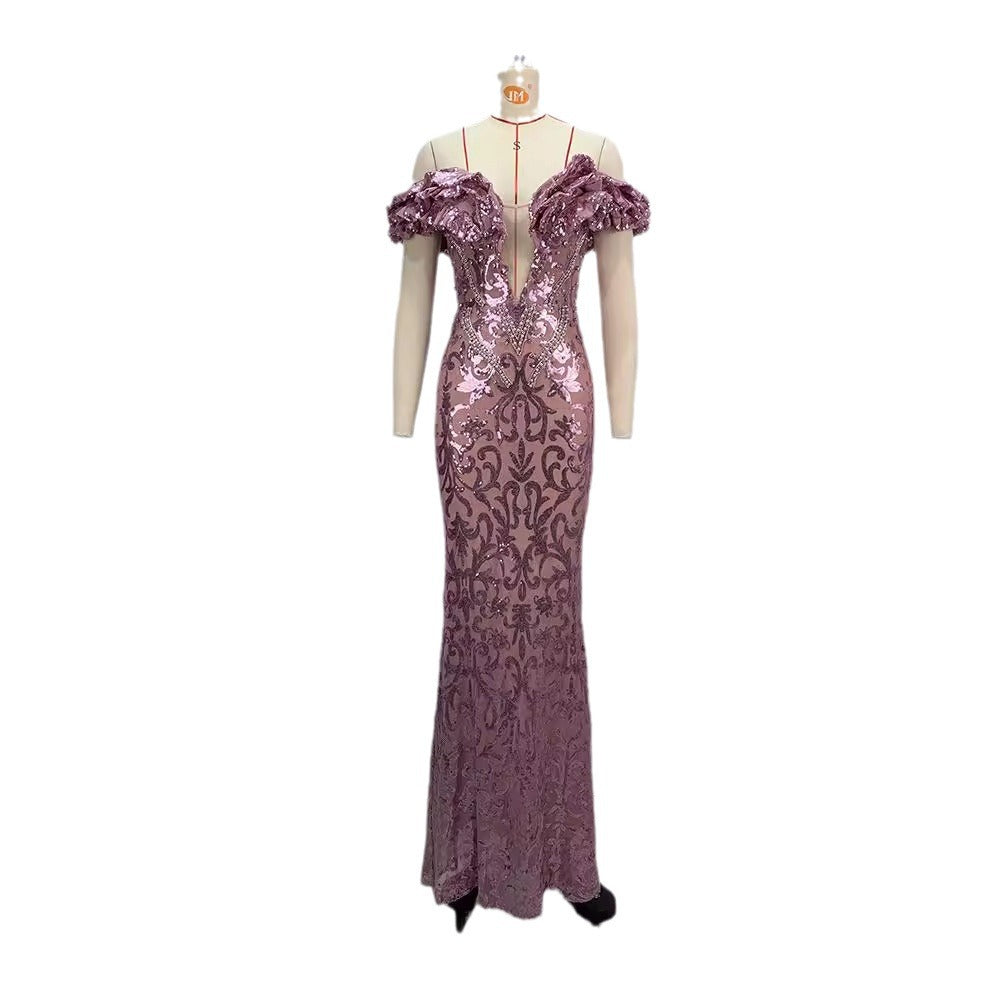 European and American style pink sexy and charming mesh evening dress - The Cool Collective AU
