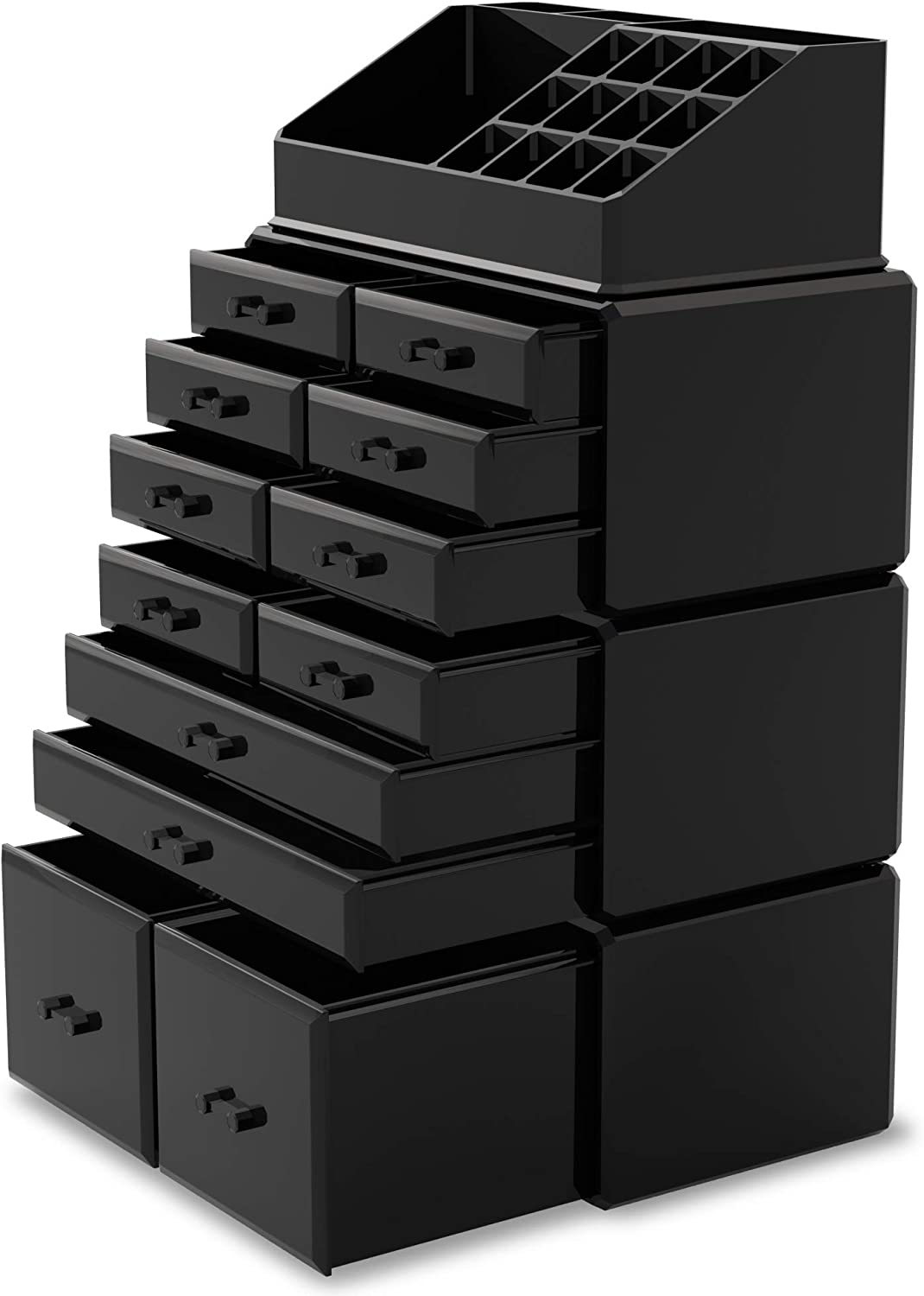 Makeup Cosmetic Organizer Storage with 12 Drawers Display Boxes (Black) - The Cool Collective AU