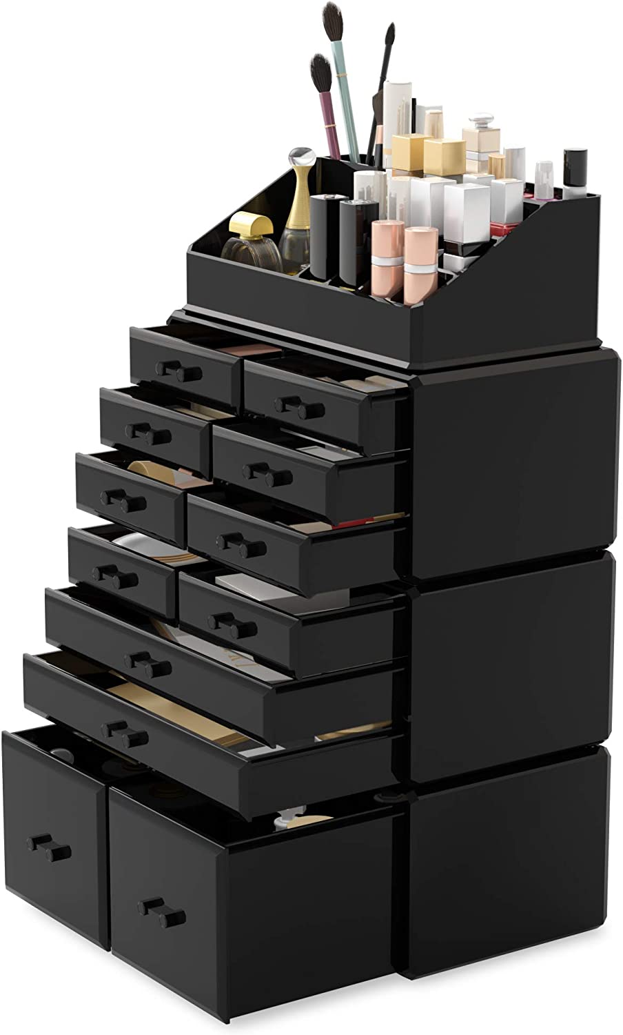 Makeup Cosmetic Organizer Storage with 12 Drawers Display Boxes (Black) - The Cool Collective AU