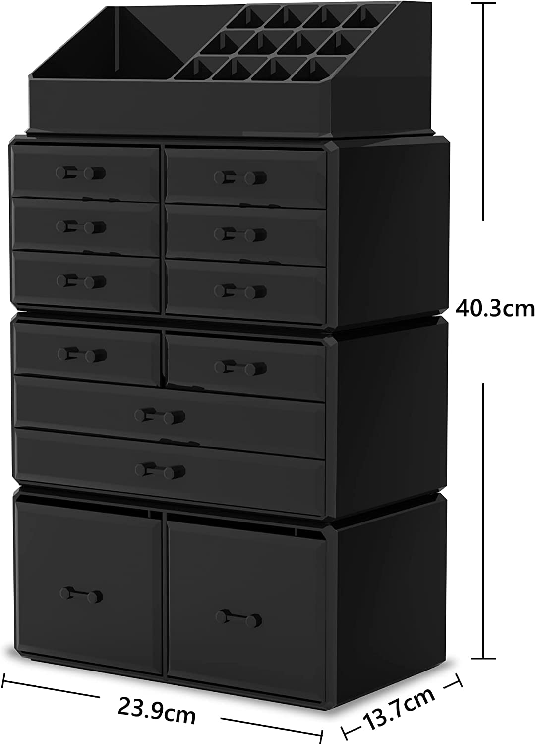 Makeup Cosmetic Organizer Storage with 12 Drawers Display Boxes (Black) - The Cool Collective AU