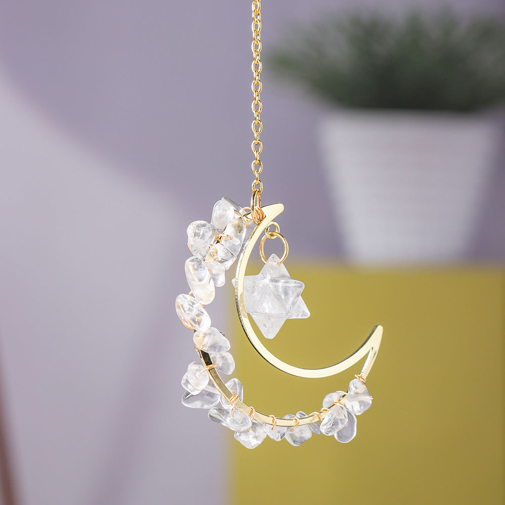 Natural Crystal Moon Pendant Wind Chime Ornament Gift Decoration - The Cool Collective AU