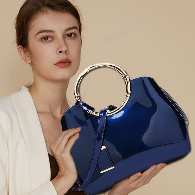 One-Shoulder Bridal Bag – Shiny Patent Leather Look PU Wedding Crossbody Handbag with Zipper & Single Strap - The Cool Collective AU