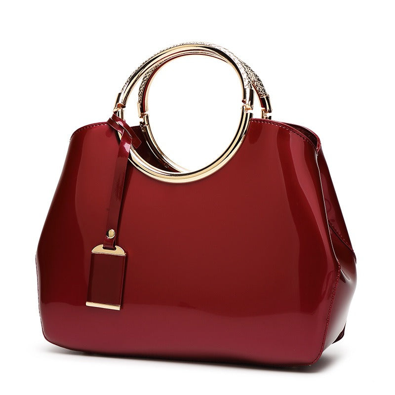 One-Shoulder Bridal Bag – Shiny Patent Leather Look PU Wedding Crossbody Handbag with Zipper & Single Strap - The Cool Collective AU