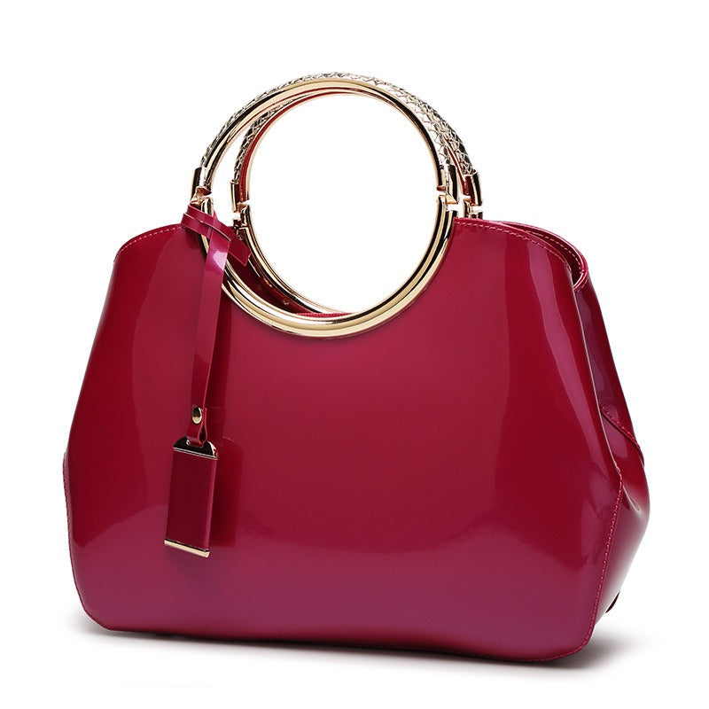 One-Shoulder Bridal Bag – Shiny Patent Leather Look PU Wedding Crossbody Handbag with Zipper & Single Strap - The Cool Collective AU
