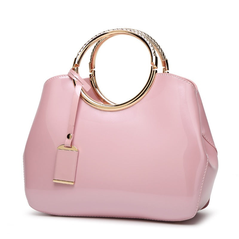 One-Shoulder Bridal Bag – Shiny Patent Leather Look PU Wedding Crossbody Handbag with Zipper & Single Strap - The Cool Collective AU