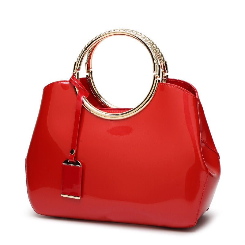 One-Shoulder Bridal Bag – Shiny Patent Leather Look PU Wedding Crossbody Handbag with Zipper & Single Strap - The Cool Collective AU