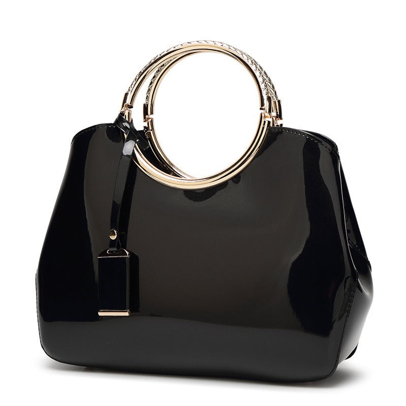 One-Shoulder Bridal Bag – Shiny Patent Leather Look PU Wedding Crossbody Handbag with Zipper & Single Strap - The Cool Collective AU
