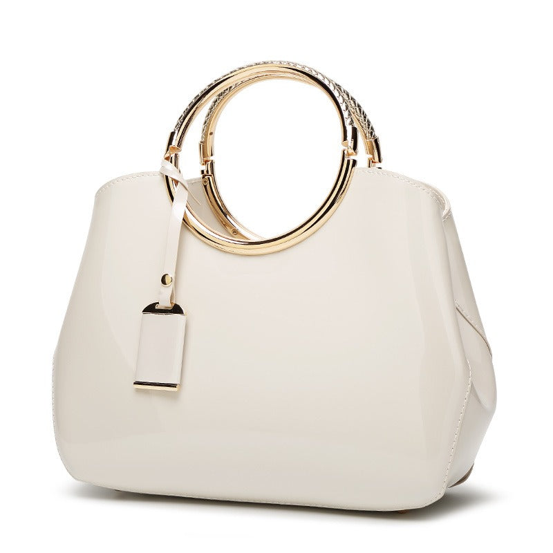 One-Shoulder Bridal Bag – Shiny Patent Leather Look PU Wedding Crossbody Handbag with Zipper & Single Strap - The Cool Collective AU