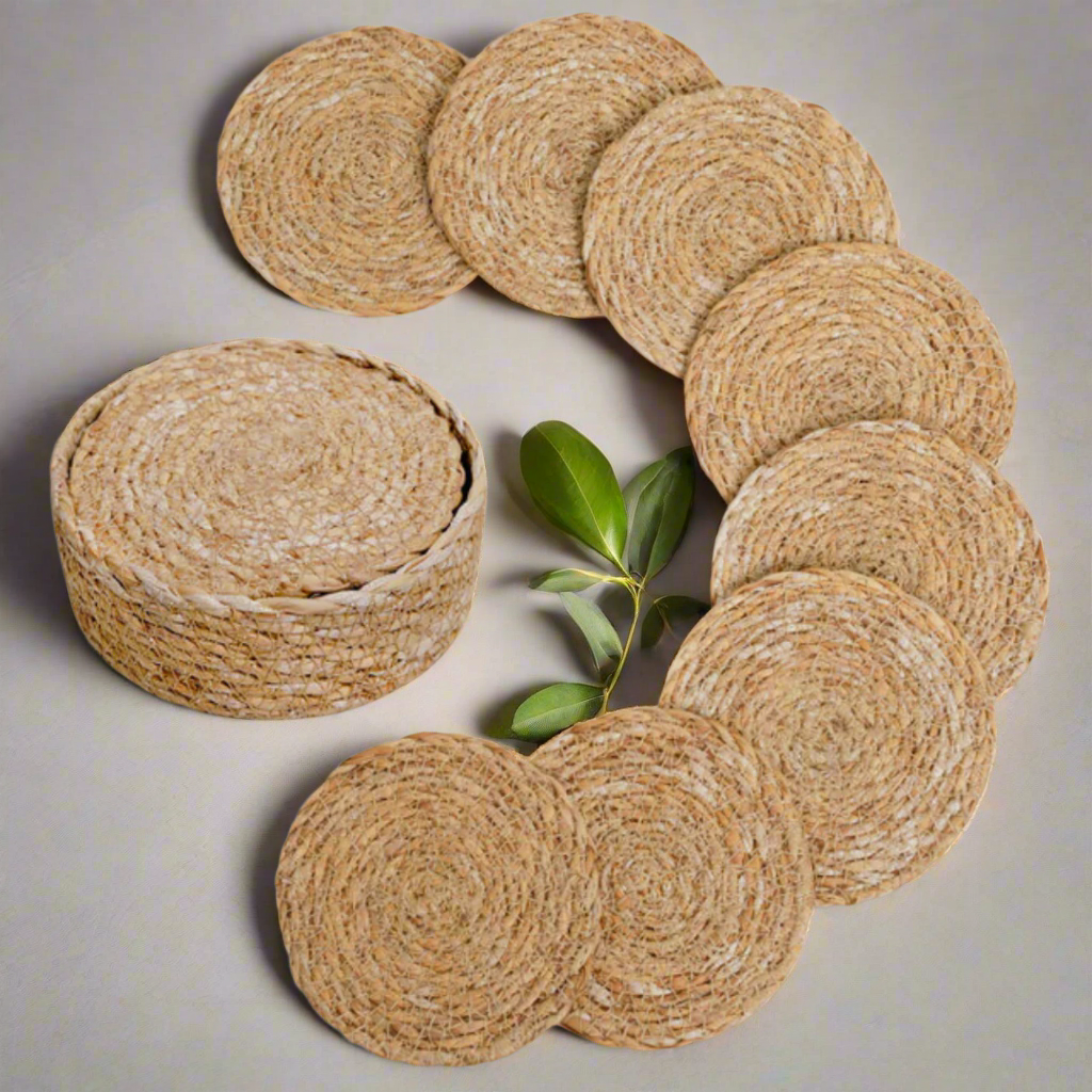 Natural Elegance: 9-Piece Seagrass Coaster Set - The Cool Collective AU