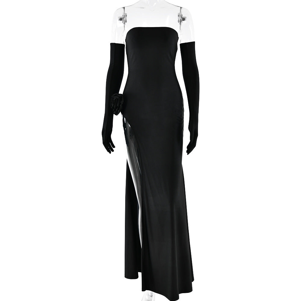 Sexy Strapless Women's Dress - Floral Inlay, Backless Long Skirt - The Cool Collective AU