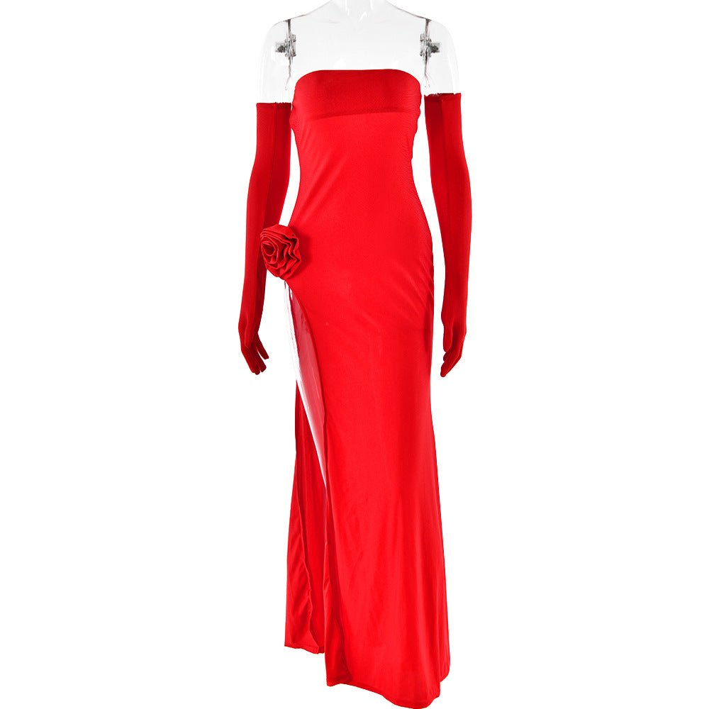 Sexy Strapless Women's Dress - Floral Inlay, Backless Long Skirt - The Cool Collective AU