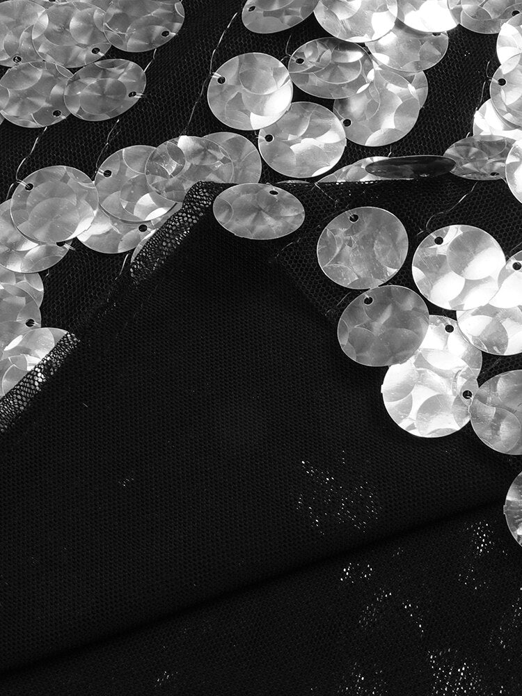 Silver Sequin Mini Dress, V-Neck, Short Sleeve, Trendy Evening Party Wear - The Cool Collective AU