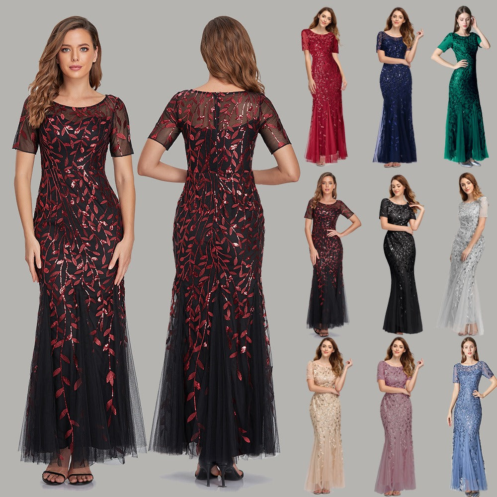 Slim Fitting Mesh Sequin Evening Fishtail Dress - The Cool Collective AU