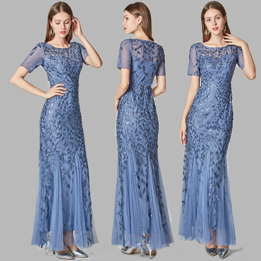 Slim Fitting Mesh Sequin Evening Fishtail Dress - The Cool Collective AU