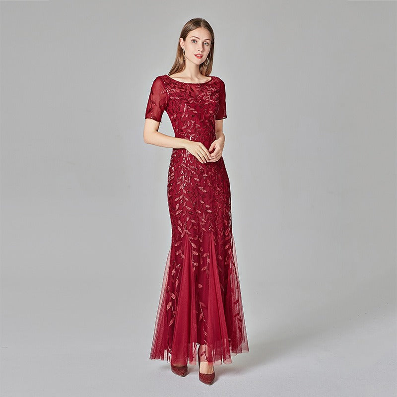 Slim Fitting Mesh Sequin Evening Fishtail Dress - The Cool Collective AU