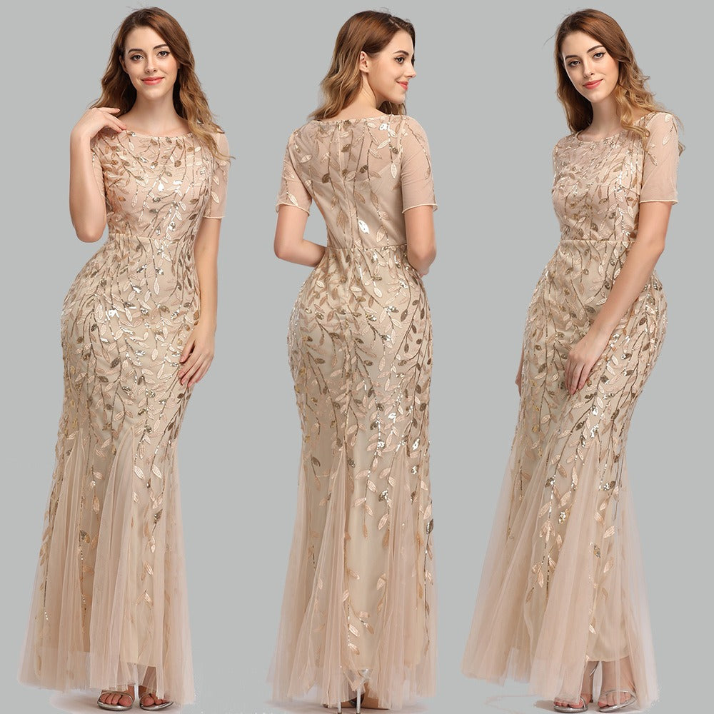 Slim Fitting Mesh Sequin Evening Fishtail Dress - The Cool Collective AU
