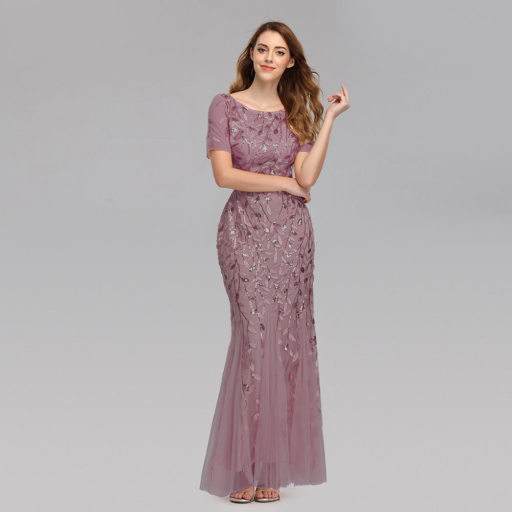 Slim Fitting Mesh Sequin Evening Fishtail Dress - The Cool Collective AU